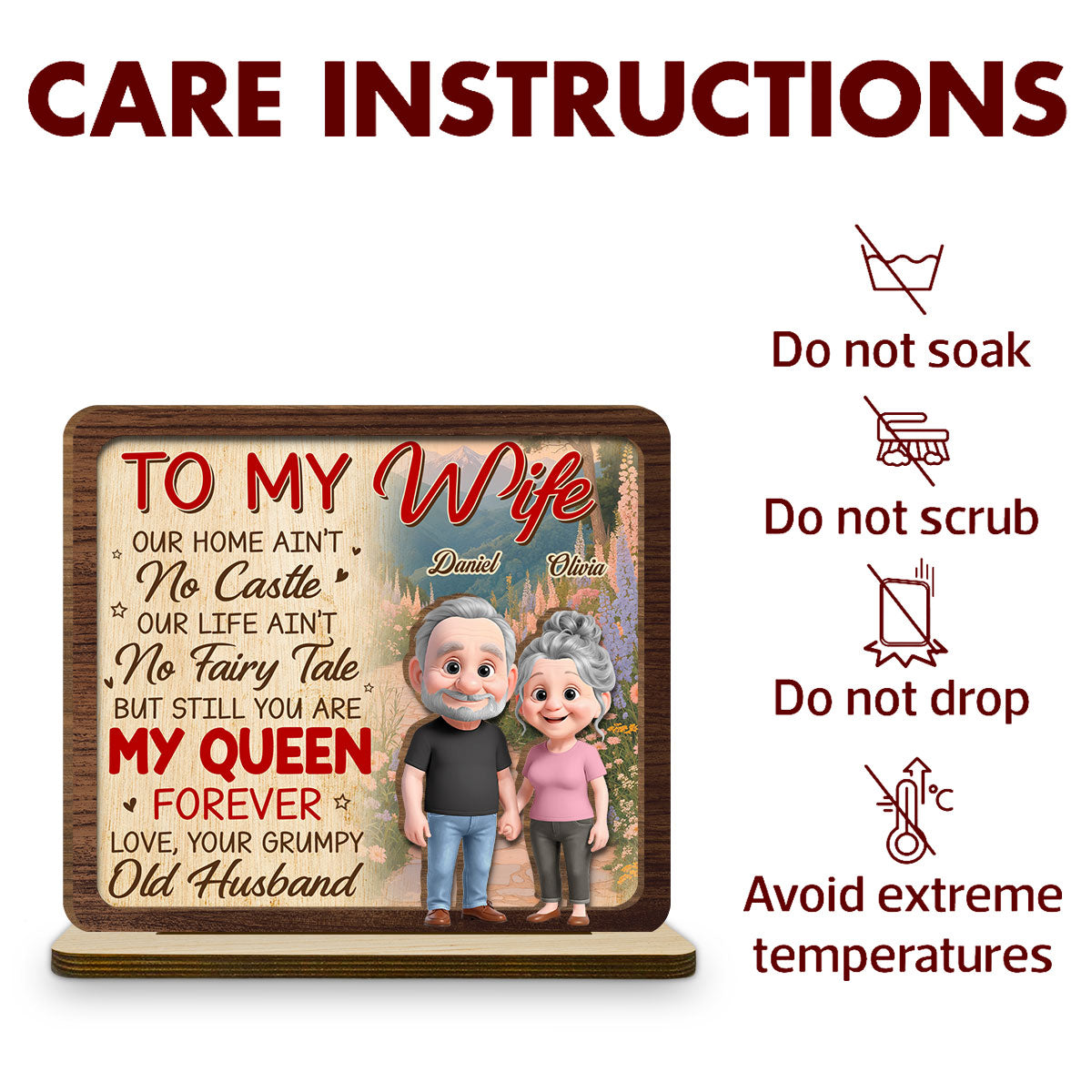 Custom Decor for Wife, Gift for Her • Still My Queen - Personalized 2-Layer Wood Plaque With Flat Base