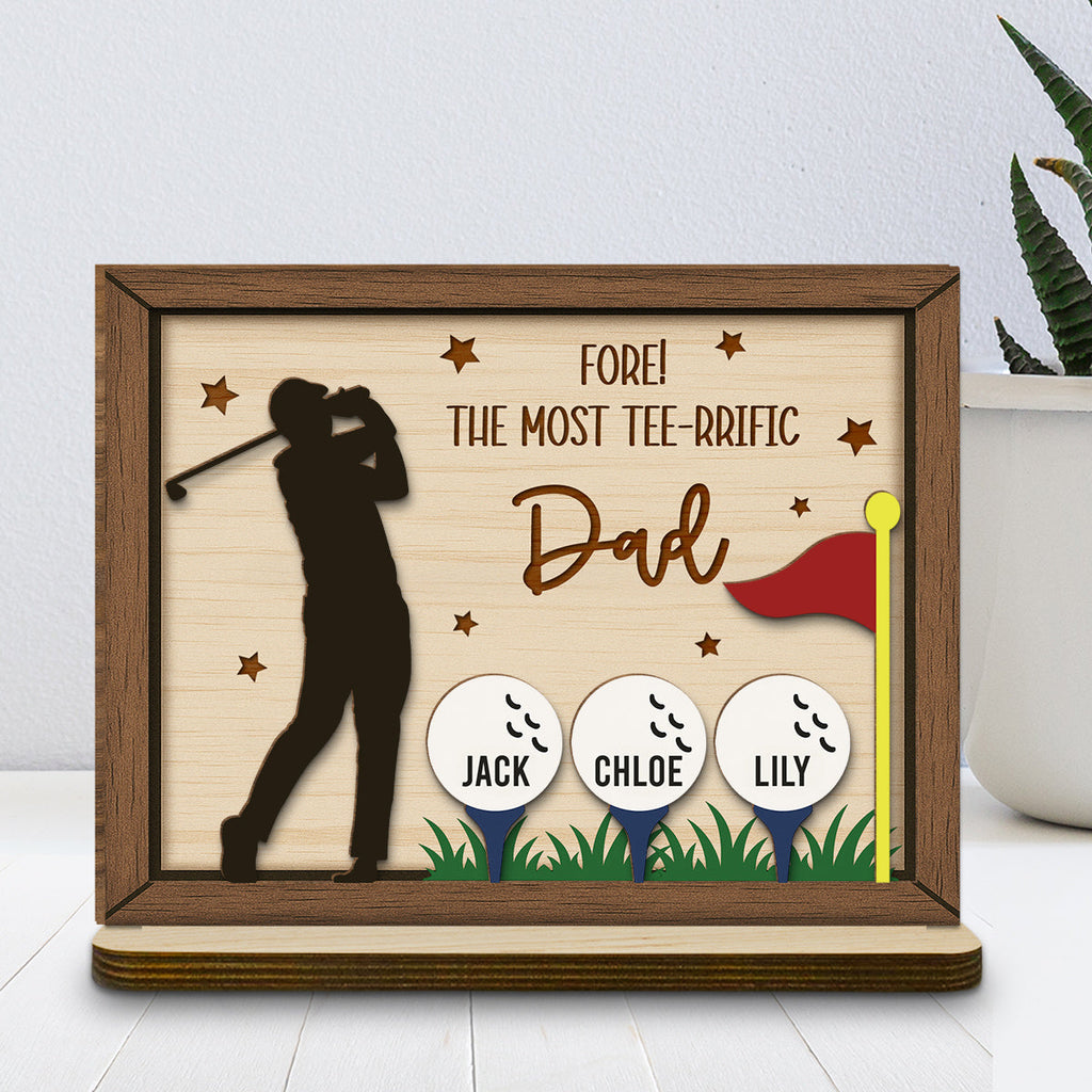 Custom Decor for Husband, Gift for Him • Best Dad On The Green - Personalized 2-Layer Wood Plaque With Flat Base