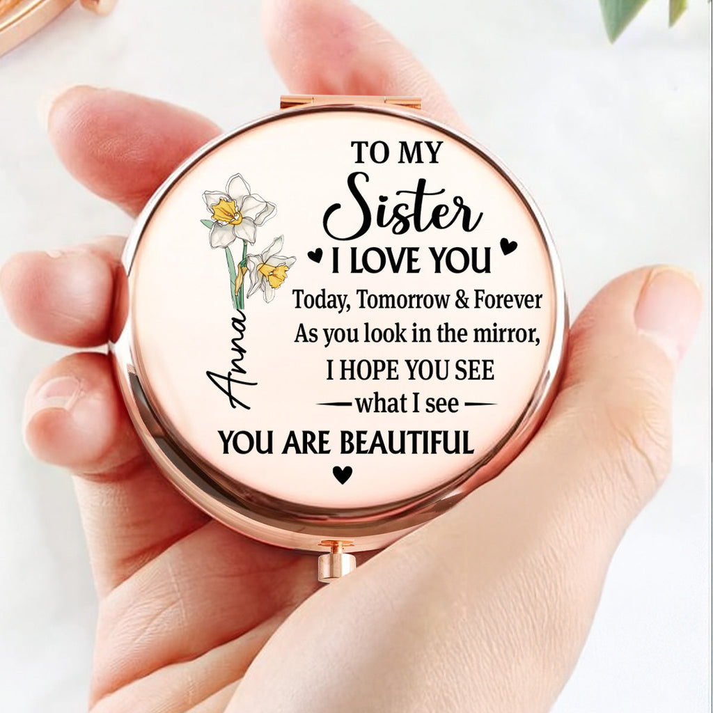 Beautiful Sister Inside And Out - Personalized Compact Mirror