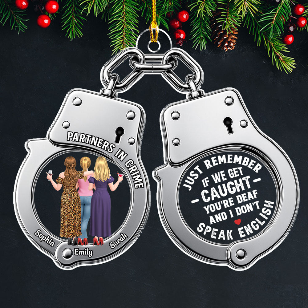Custom Friendship Christmas Ornament, Best Friend Gift •  Partners In Crime Bestie - Personalized Acrylic Ornament
