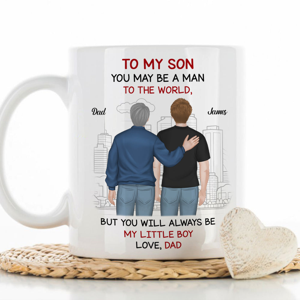 Custom Father's Day Gift For Son • Man To World Boy To Dad - Personalized Coffee Mug