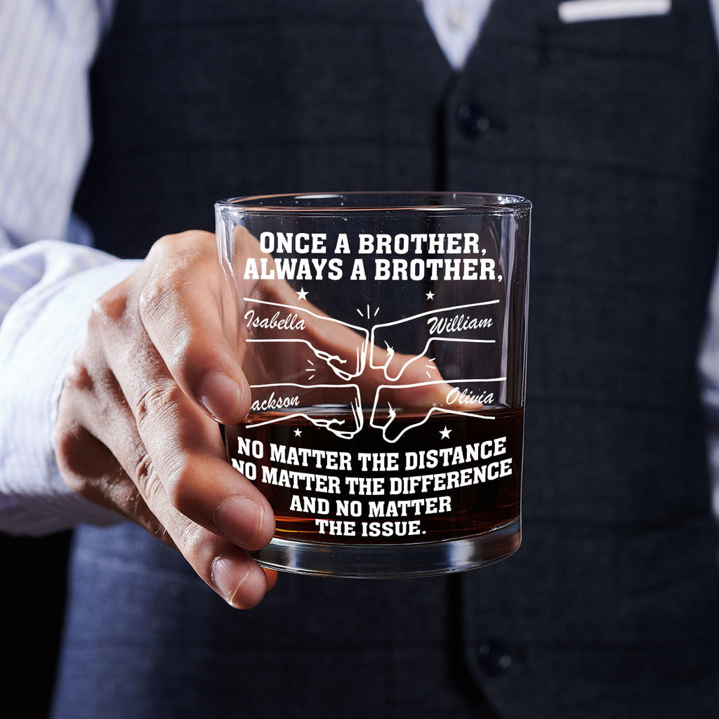 Custom Christmas Birthday Drinkware Gifts for Brother • No Matter The Distance - Personalized Whiskey Glass