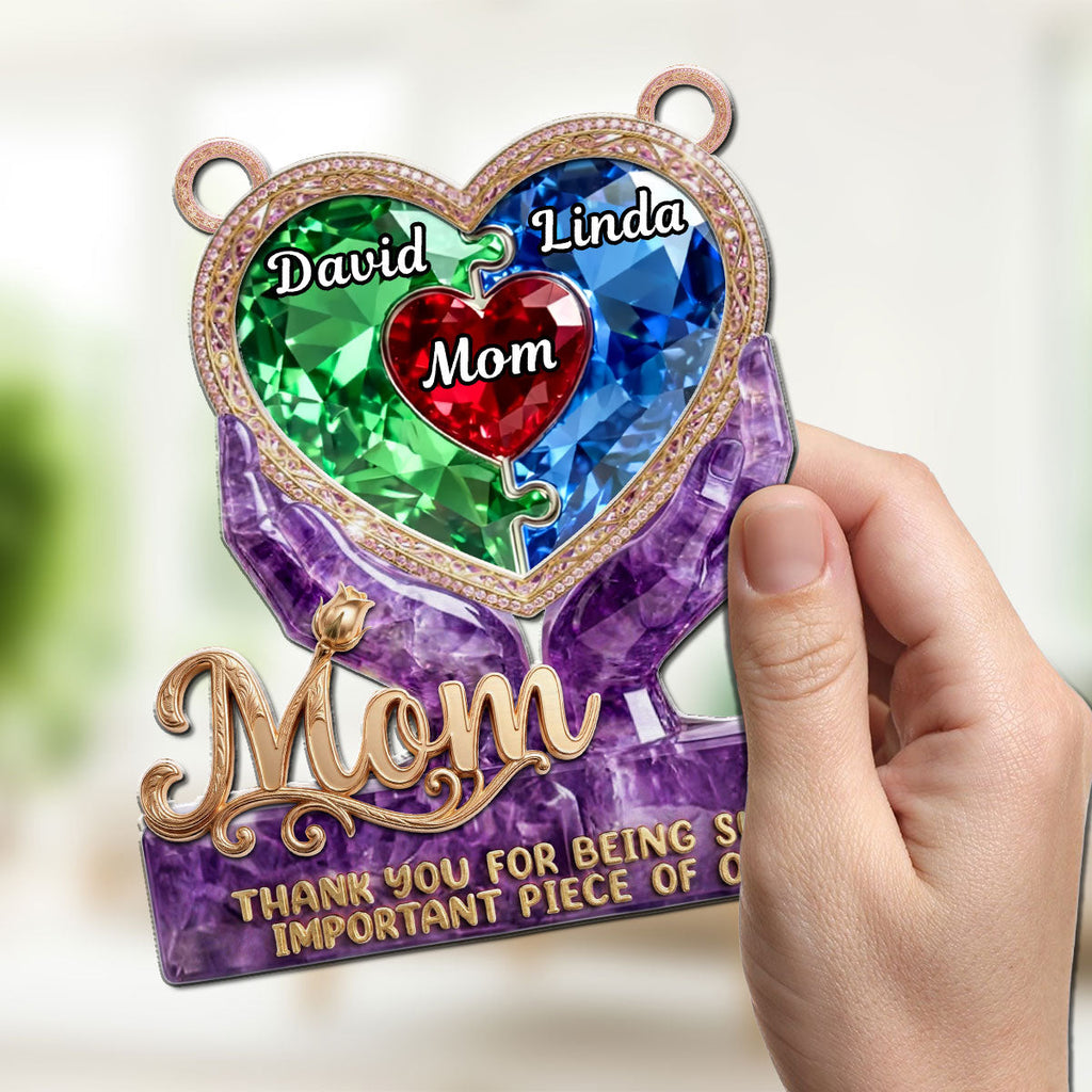 Custom Name Grandma Hanging Decor, Mother's Day Birthday Gifts • Precious Puzzle Heart Grandma - Personalized Suncatcher