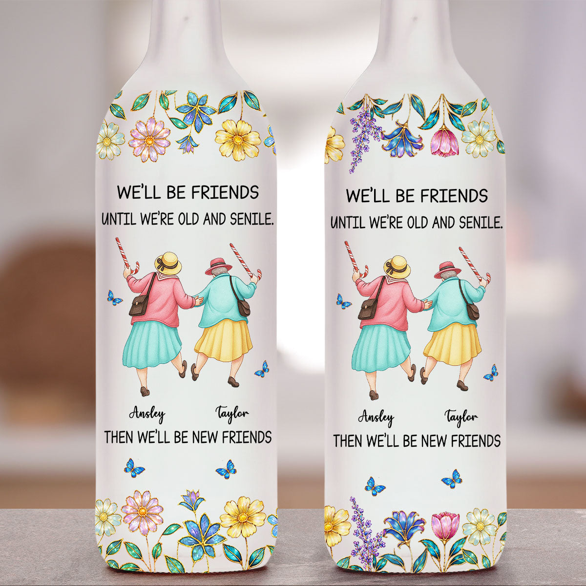 Friends Until We Are Old And Senile - Personalized Bottle Lamp