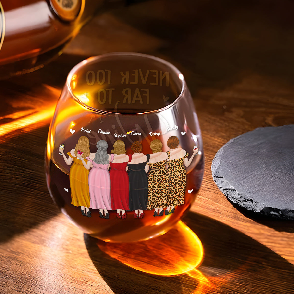 Never To Far - Personalized Wine Glass