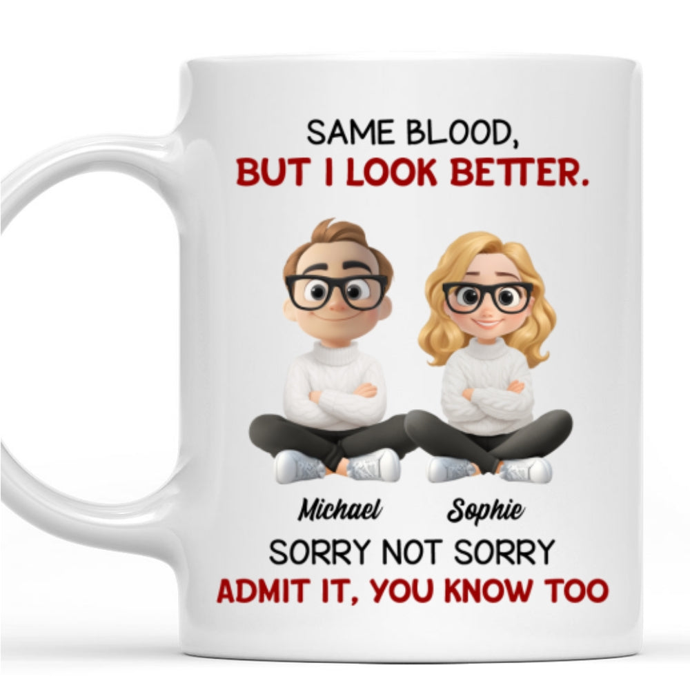 Custom Christmas & Birthday Gift for Brother & Sister • Guess Who Got The Looks - Personalized Coffee Mug