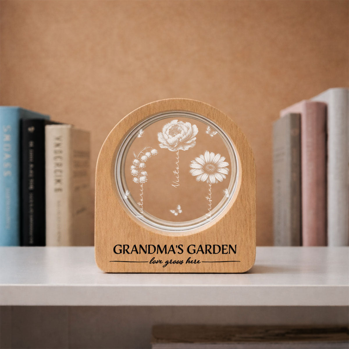 Grandma Birth Month Garden - Personalized 3D Crystal Photo Portrait LED