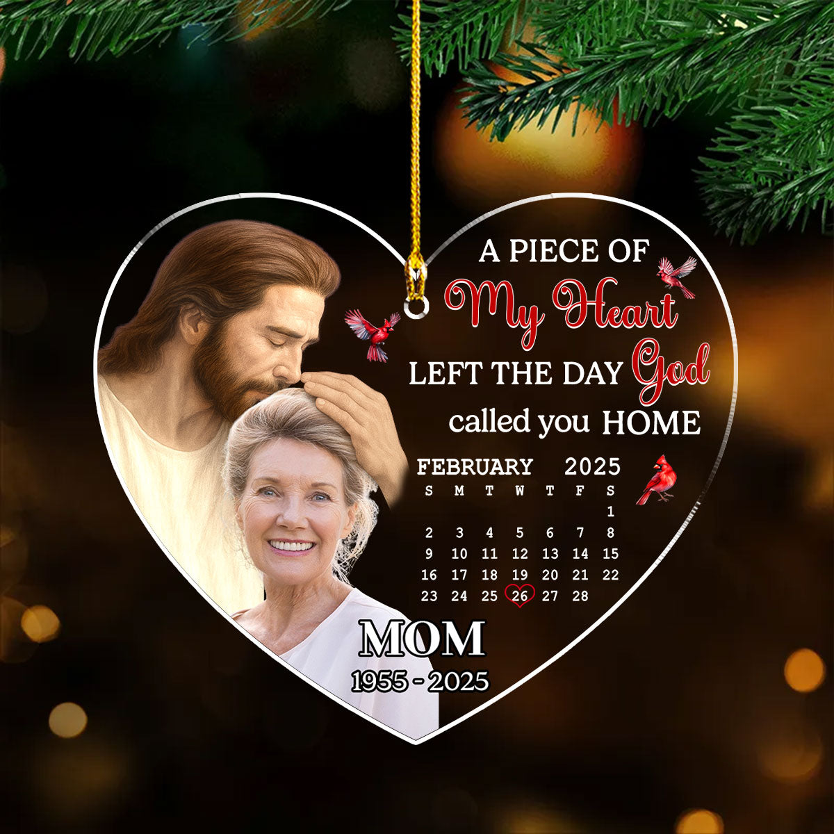 Custom Photo Memorial Christmas Ornament, Sympathy Keepsake • The Day God Called You Home - Personalized Acrylic Ornament
