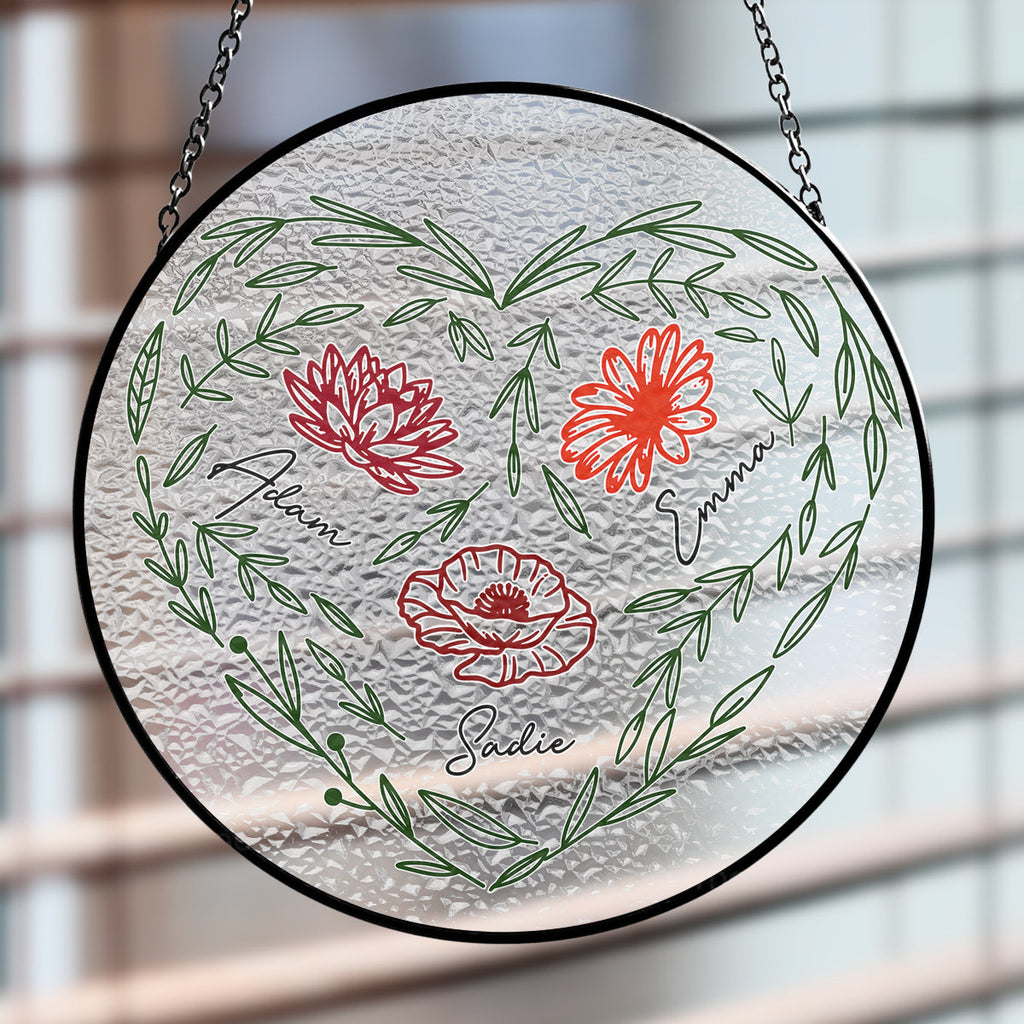 Custom Name Grandma Hanging Decor, Mother's Day Birthday Gifts • Family Flowers - Personalized Window Hanging Suncatcher