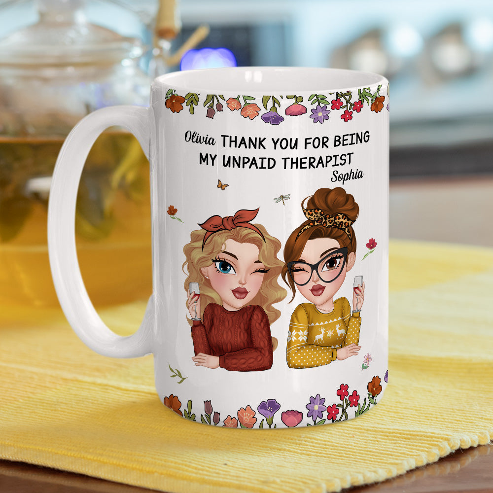 Custom Coworker, Christmas & Birthday Team Appreciation Gift • Friendship Comes With Free Therapy - Personalized Coffee Mug