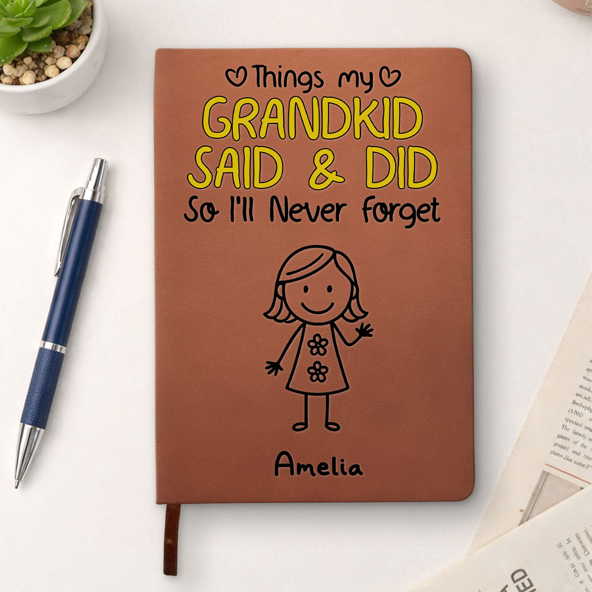 Custom Memory Notebook For Grandma, Grandpa • Grandkids Said And Did - Personalized Leather Journal