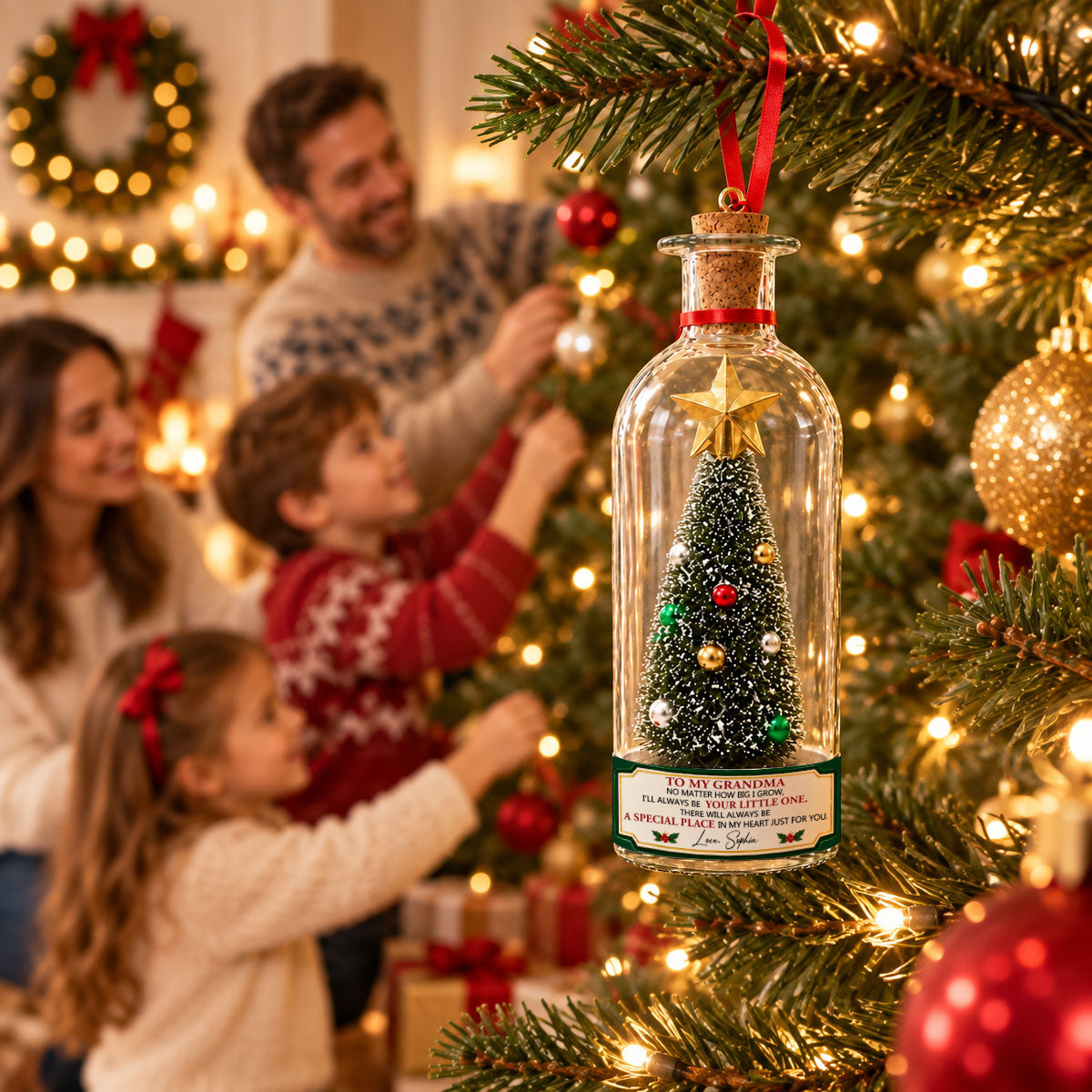 Custom Voice Recordable Message, Holiday Ornament Gift For Grandparents • My Love For You - Personalized Christmas Tree Bottle