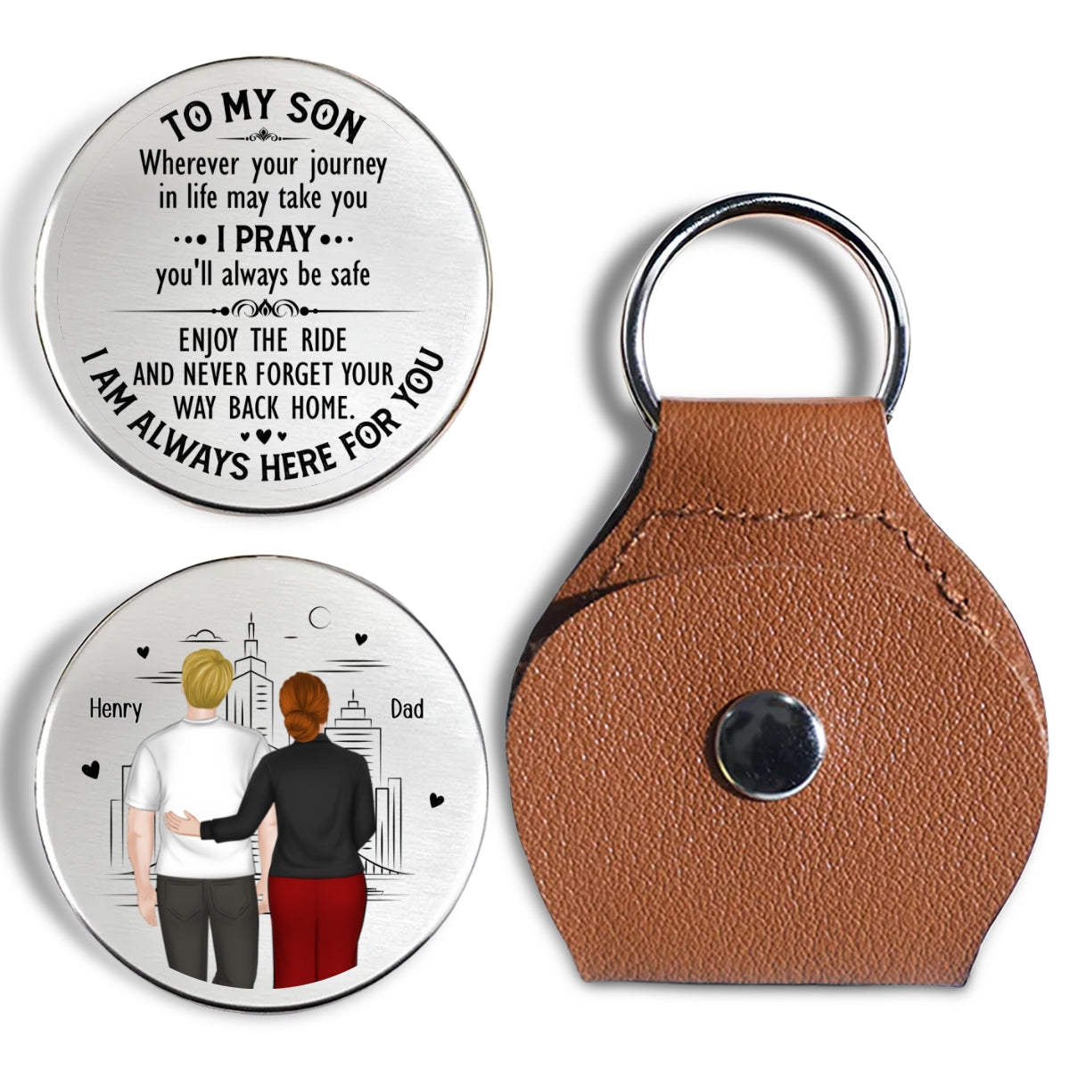Custom Son Coin Keychain, Father's Day Birthday Gifts • Your Way Back Home - Personalized Pocket Hug