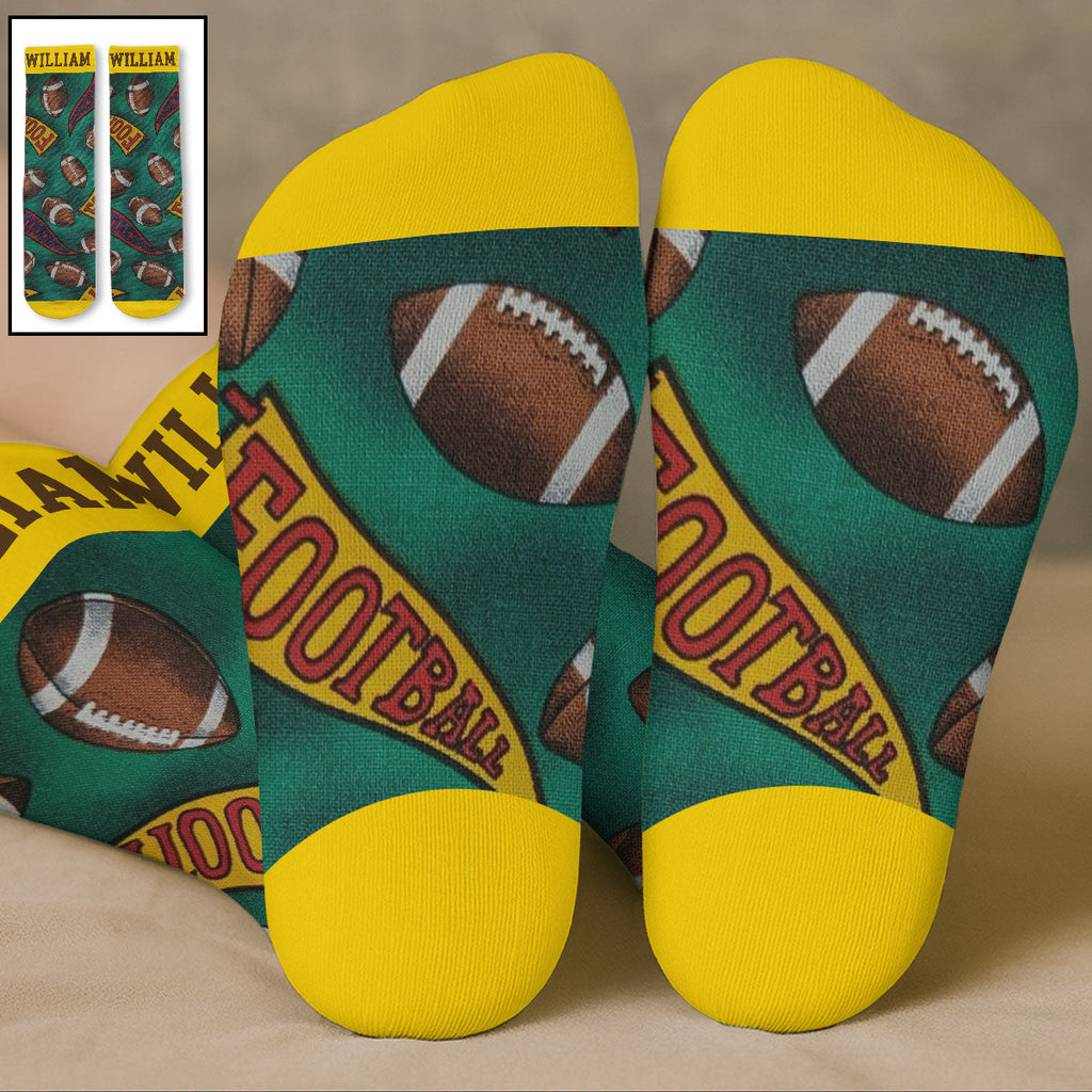 Custom Name Football Fan Footwear, Game Day Christmas Gift • Game Day Vibes - Personalized Crew Socks