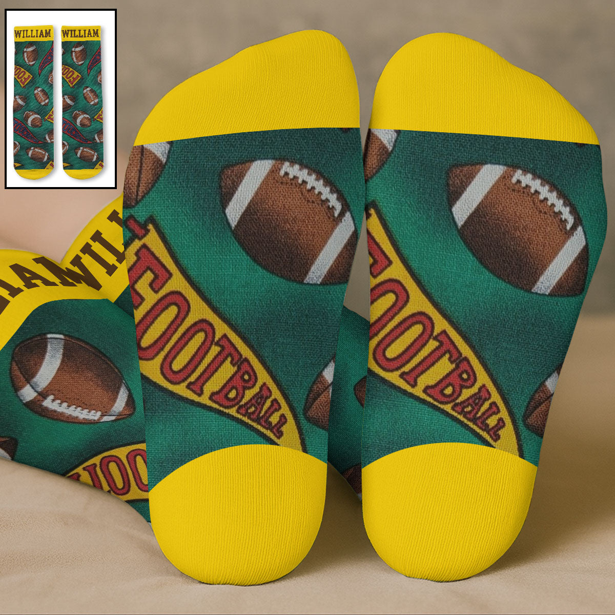 Custom Name Football Fan Footwear, Game Day Christmas Gift • Game Day Vibes - Personalized Crew Socks