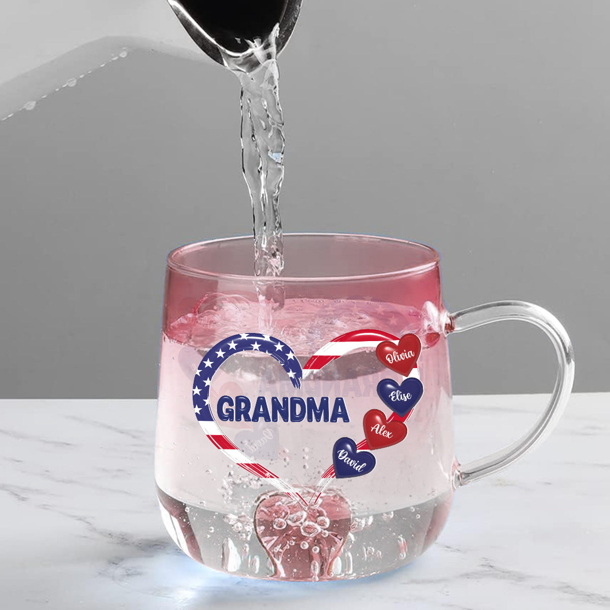 Custom Christmas & Birthday Gift For Grandma • American Grandma - Personalized Pink Gradient Glass Mug