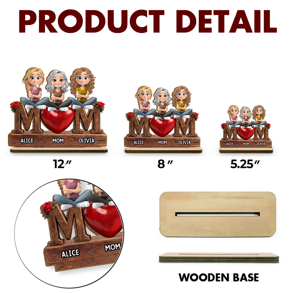 Custom Mother's Day Decor, Gift for Mom & Grandma • Safe in Mom Arms - Personalized 2-Layer Wood Plaque With Flat Base