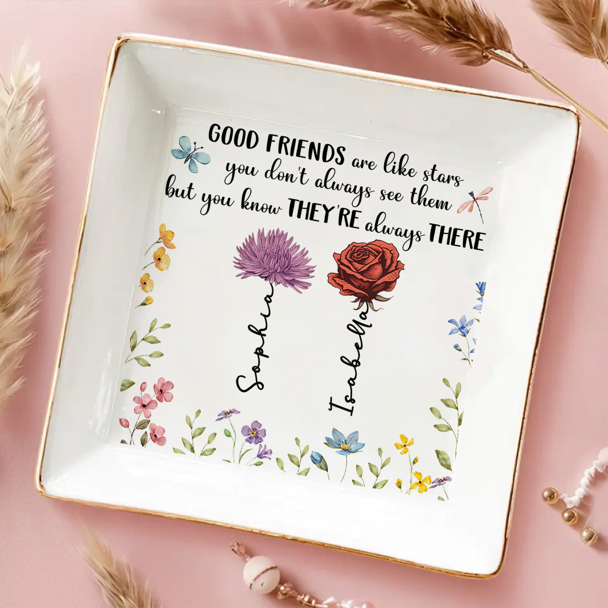 Custom Bestie Trinket Dish, Birthday Christmas Gift For Best Friend • Good Friends Are Like Stars - Personalized Jewelry Dish
