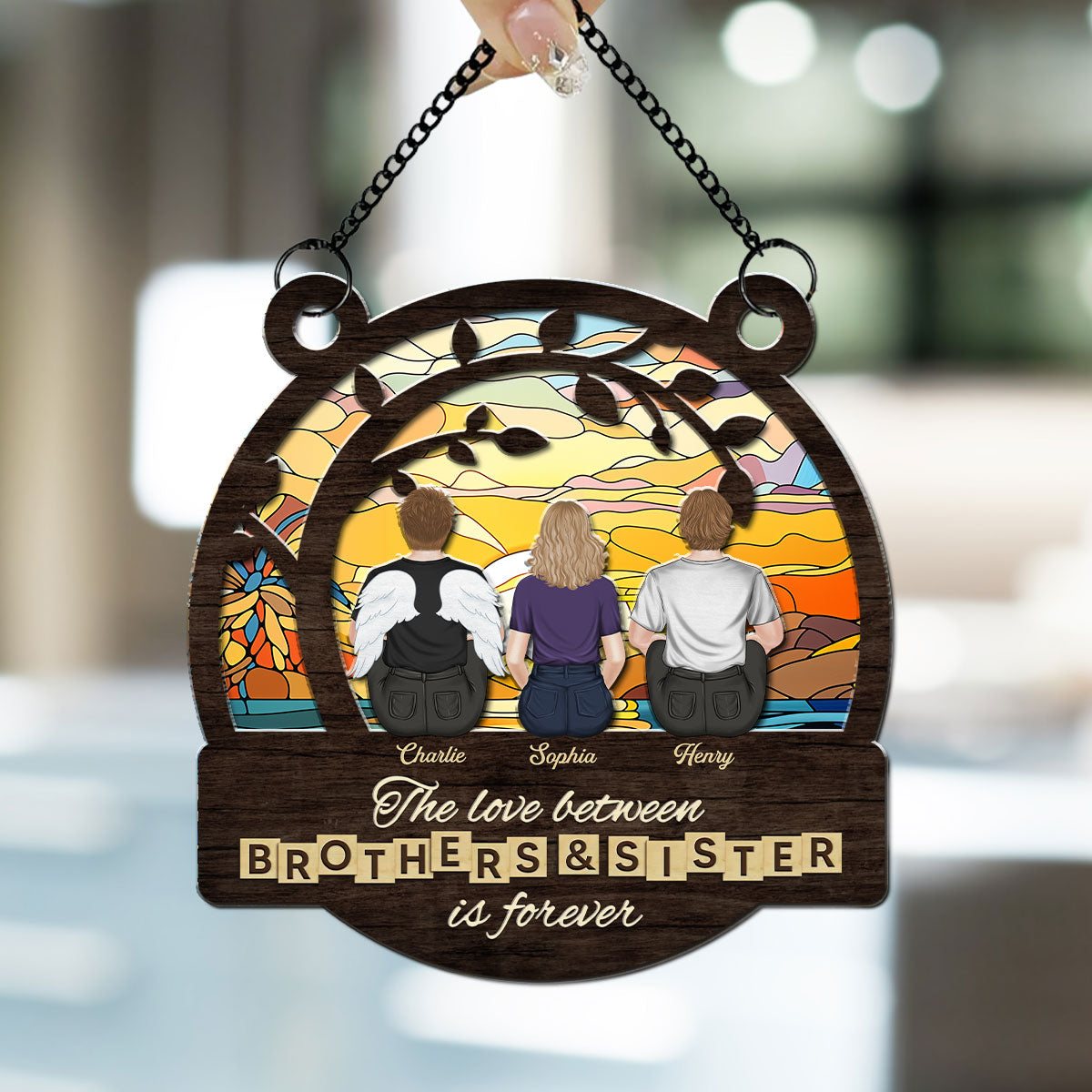 Custom Family Name Hanging Decor, Christmas Birthday Gift •  Brothers And Sisters Forever - Personalized Suncatcher