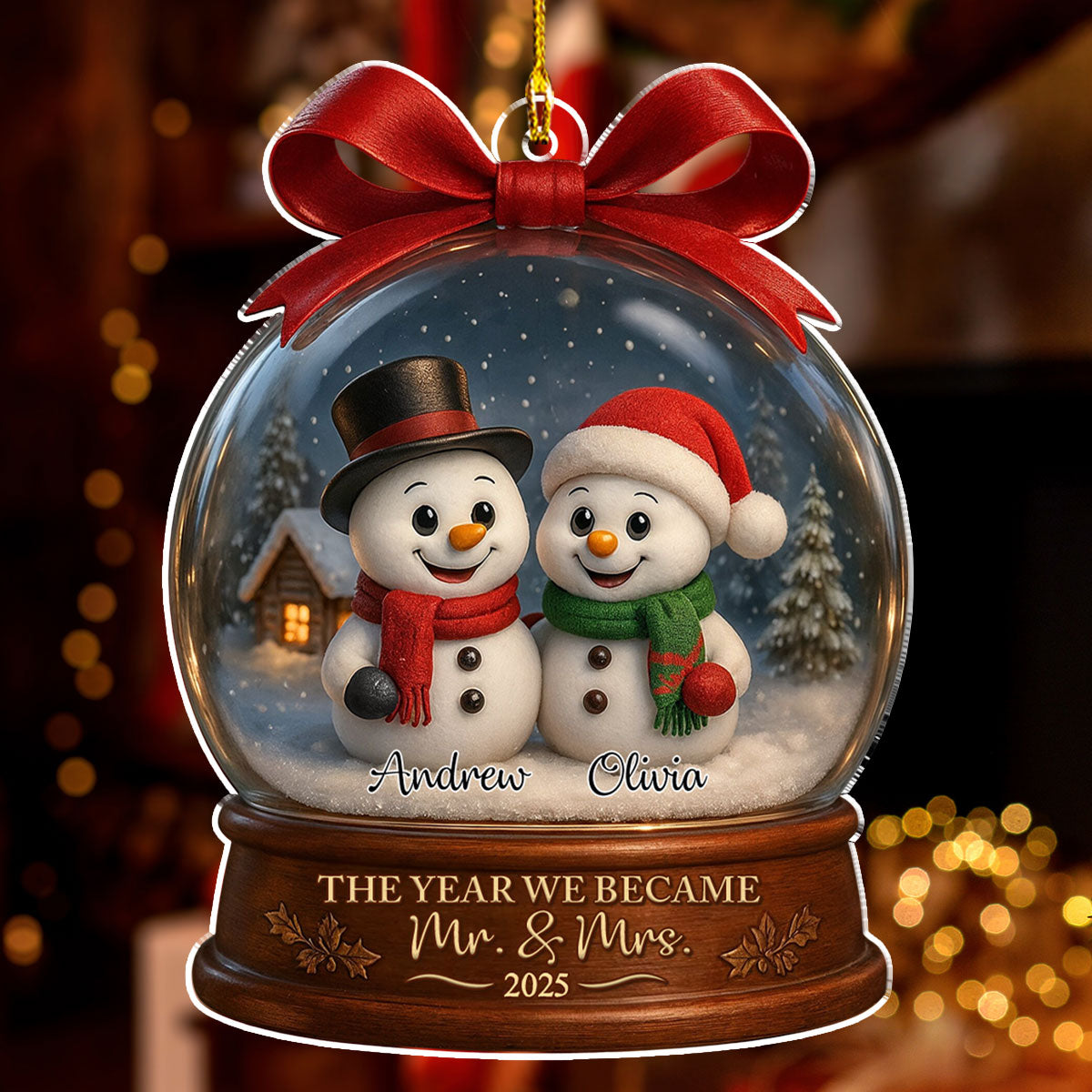 Custom Couple Christmas Ornament, Anniversary Gift •  Snowy Day You And Me - Personalized 3D Effect Acrylic Ornament
