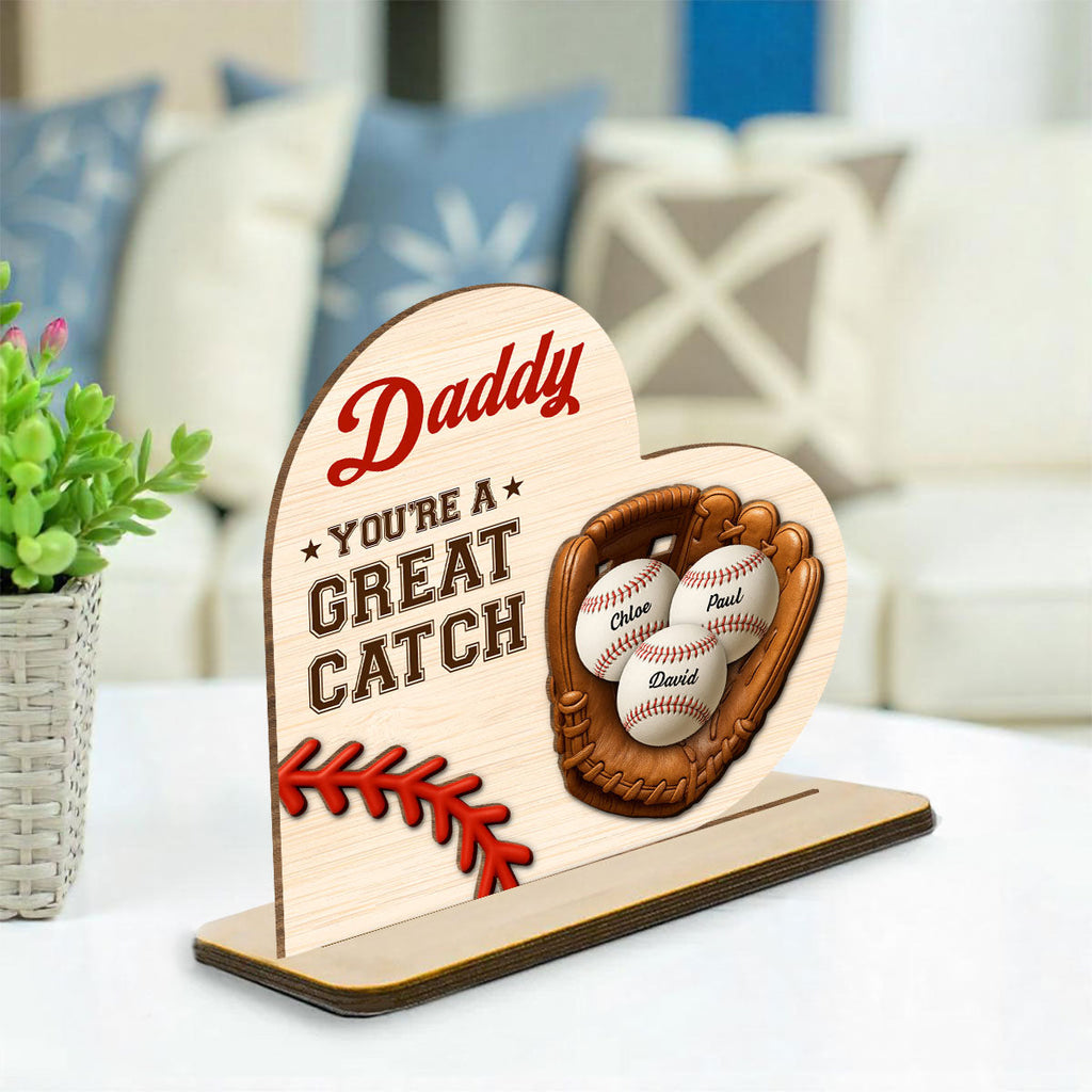 Custom Father's Day Decor, Gift for Dad & Grandpa • Best Baseball Dad - Personalized 2-Layer Wood Plaque With Flat Base