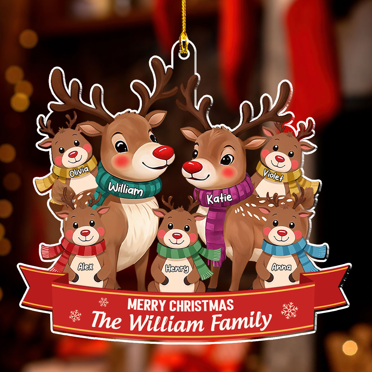 Custom Family Ornament, Christmas Gift for Family Members •  Reindeer Family - Personalized Acrylic Ornament