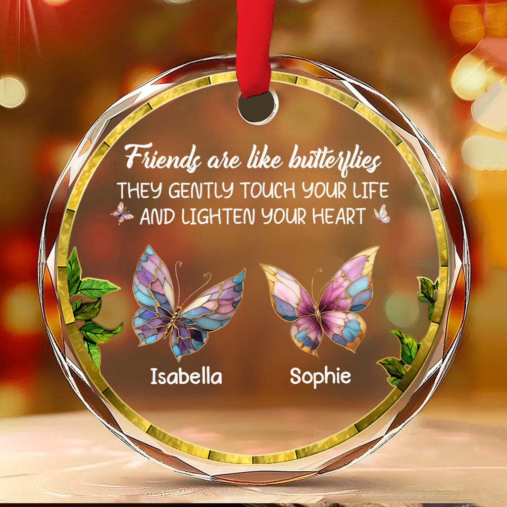 Custom Friendship Christmas Ornament, Best Friend Gift •  Butterfly Friends - Personalized Glass Ornament