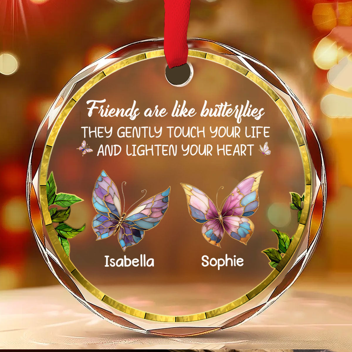 Custom Friendship Christmas Ornament, Best Friend Gift •  Butterfly Friends - Personalized Glass Ornament