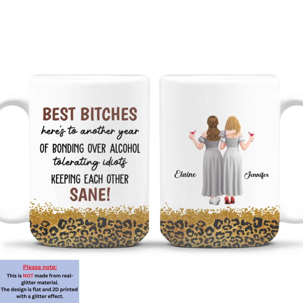 Custom Best Friend, Christmas & Birthday Friendship Keepsake Gift • Bonding Over Alcohol Tolerating Idiots - Personalized Coffee Mug