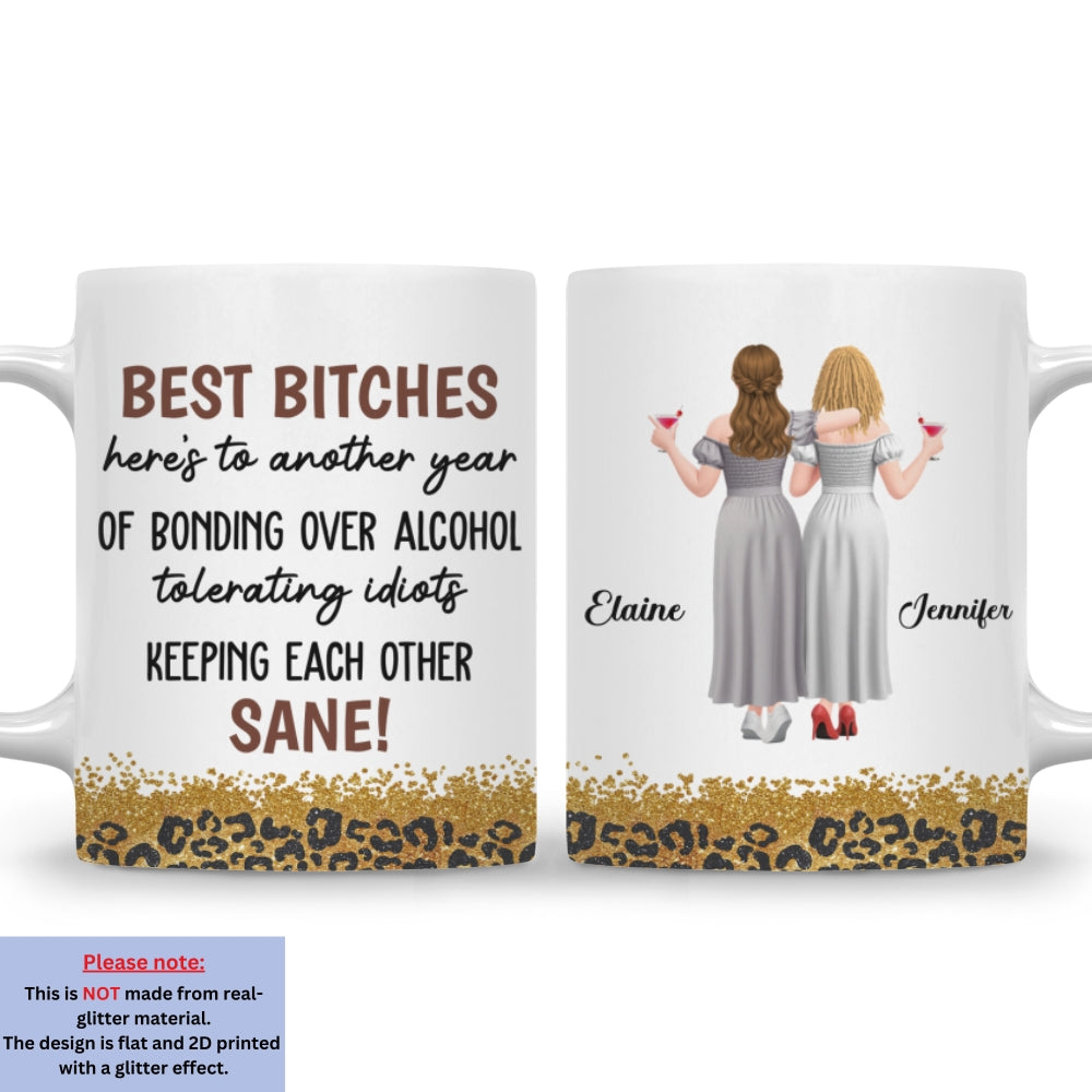 Custom Best Friend, Christmas & Birthday Friendship Keepsake Gift • Bonding Over Alcohol Tolerating Idiots - Personalized Coffee Mug