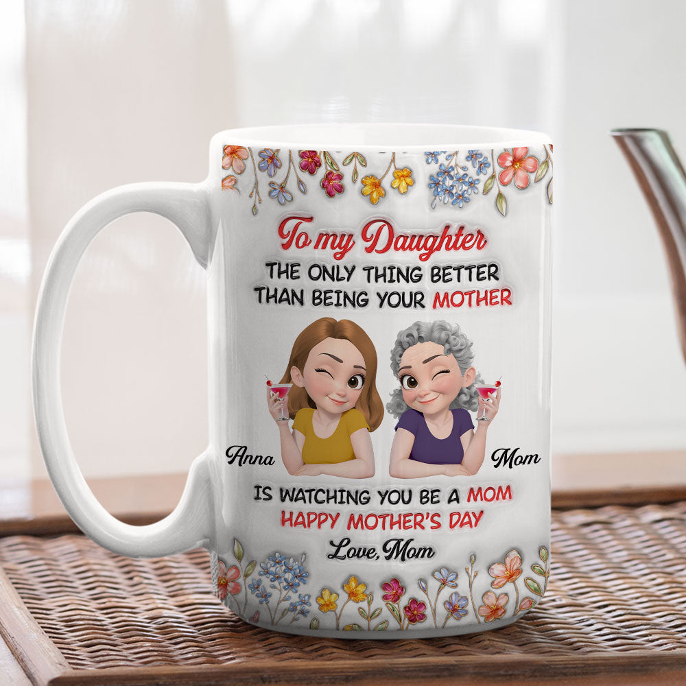 Custom Christmas & Birthday Keepsake Gift • Watching You Being Mom Ver Floral - Personalized 3D Inflated Effect Mug
