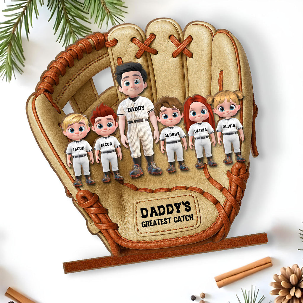 Custom Father's Day Decor, Gift for Dad & Grandpa • Daddy Team - Personalized 2-Layer Wood Plaque With Flat Base