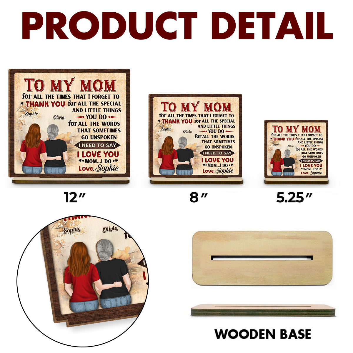 Custom Mother's Day Decor, Gift for Mom & Grandma • To My Mom - Personalized 2-Layer Wood Plaque With Flat Base