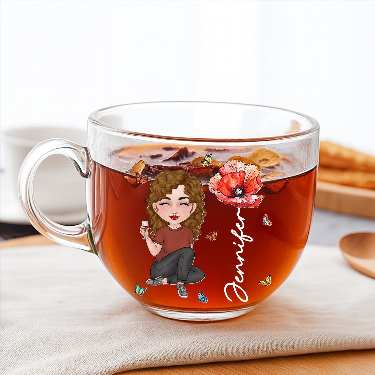 Cartoon Bloom Girl Charm - Personalized Glass Tea Cup