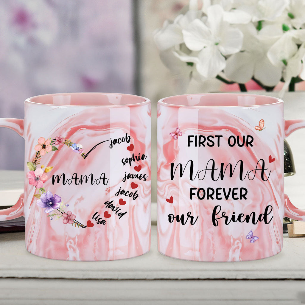 Custom Mother's Day Gift for Mom & Grandma • Sweethearts Of Mom - Personalized Pink Marble Mug