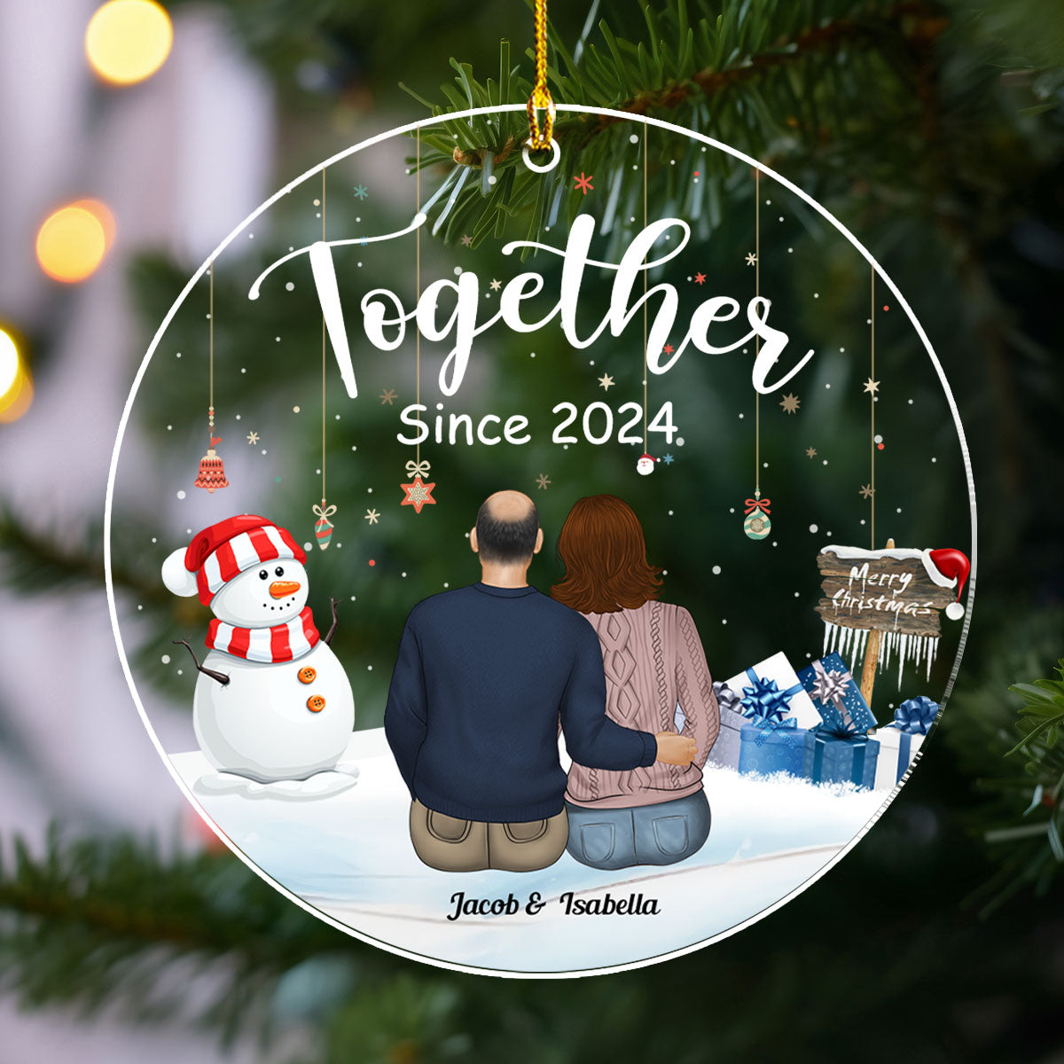 Custom First Christmas Ornament Married, Gift for Newlyweds •  Our First Christmas Together - Personalized Acrylic Ornament