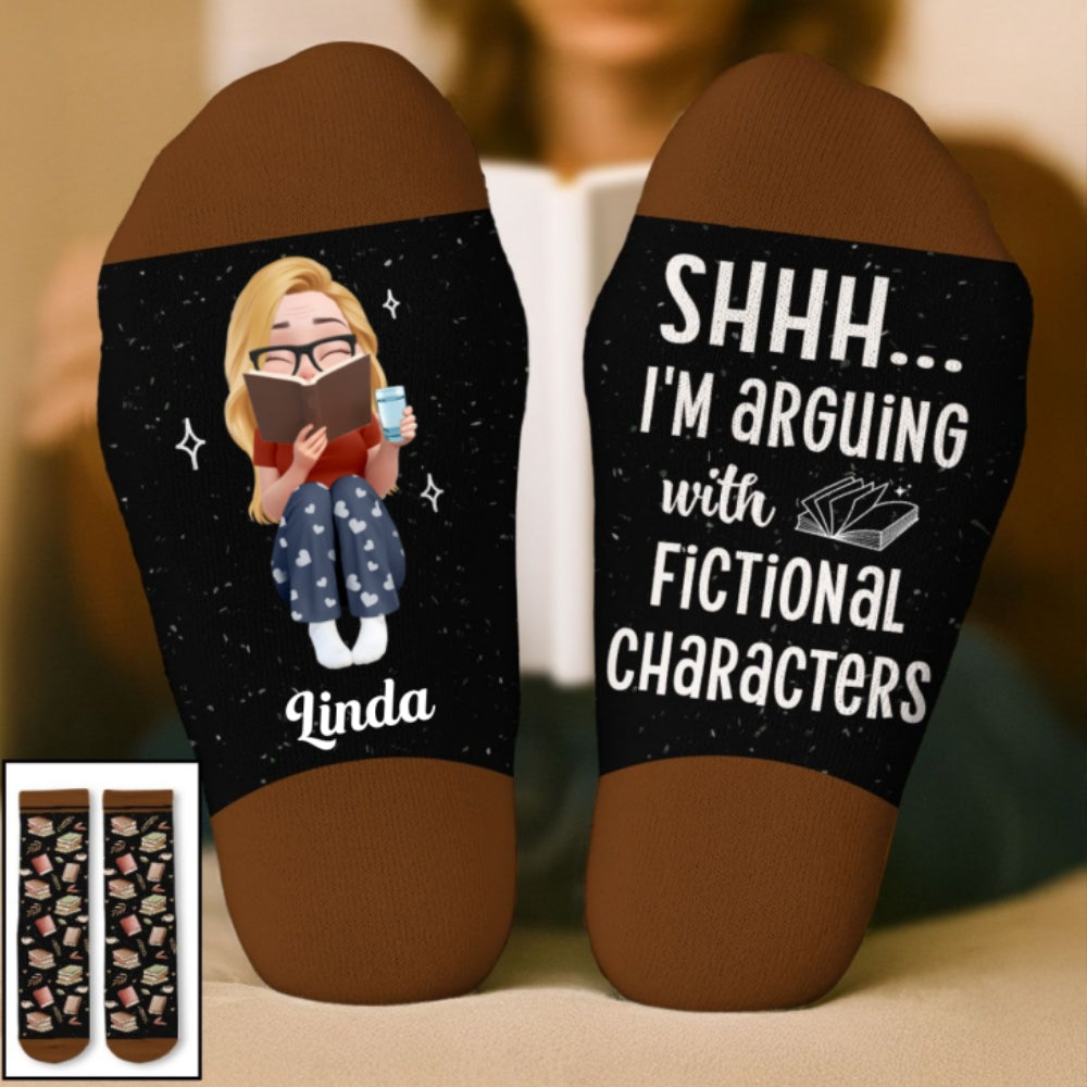 Custom Christmas Birthday Gift For Book Lovers, Bookworms, Readers • Arguing With Fictional Characters - Personalized Crew Socks