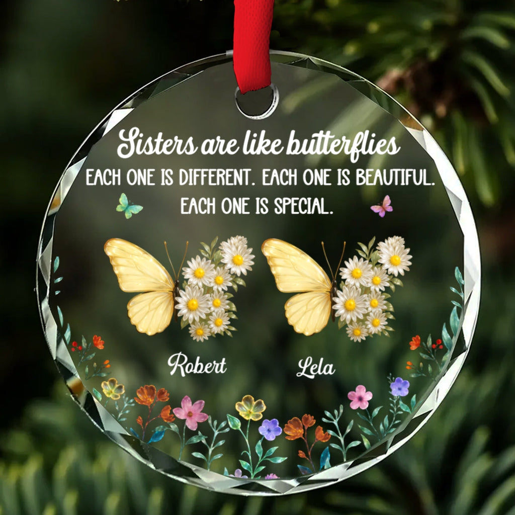 Custom Sister Christmas Ornament •  Sparkling Wings - Personalized Glass Ornament
