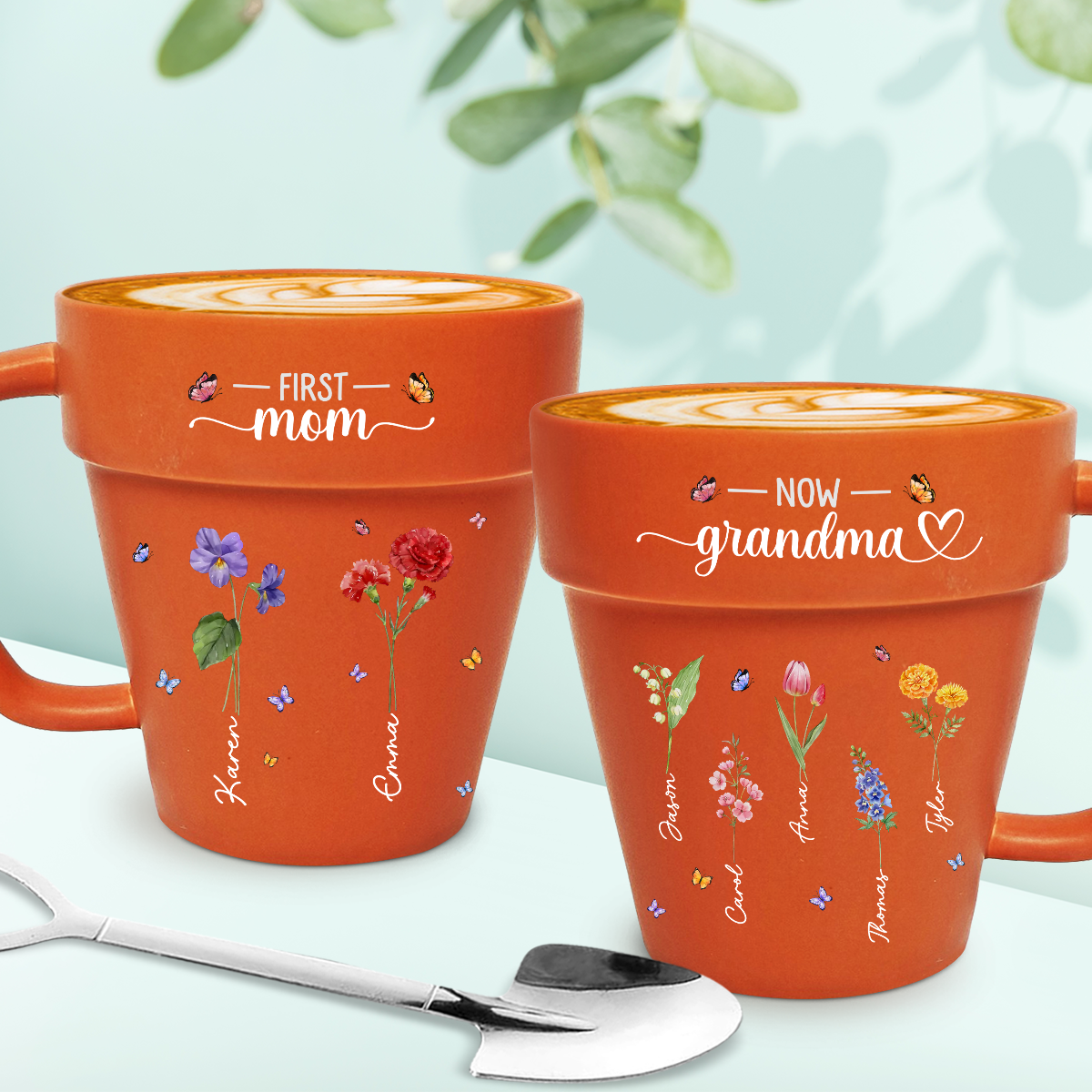 Custom Christmas & Birthday Gift For Grandma • Grandma Birthmonth Flower - Personalized Plant Pot Mug