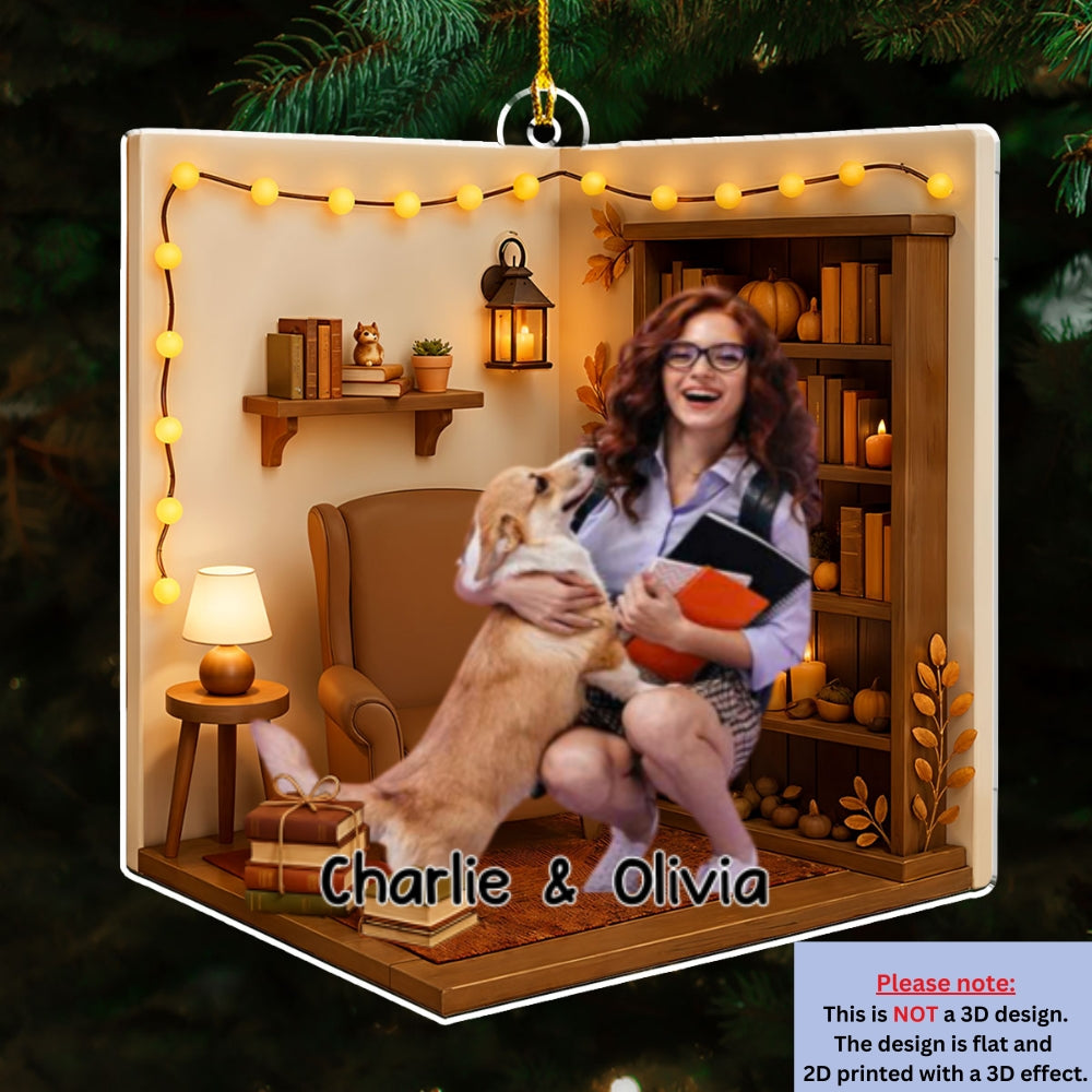 Custom Photo Keepsake Christmas Ornament • Reading Girly Photo - Personalized 3D Effect Acrylic Ornament