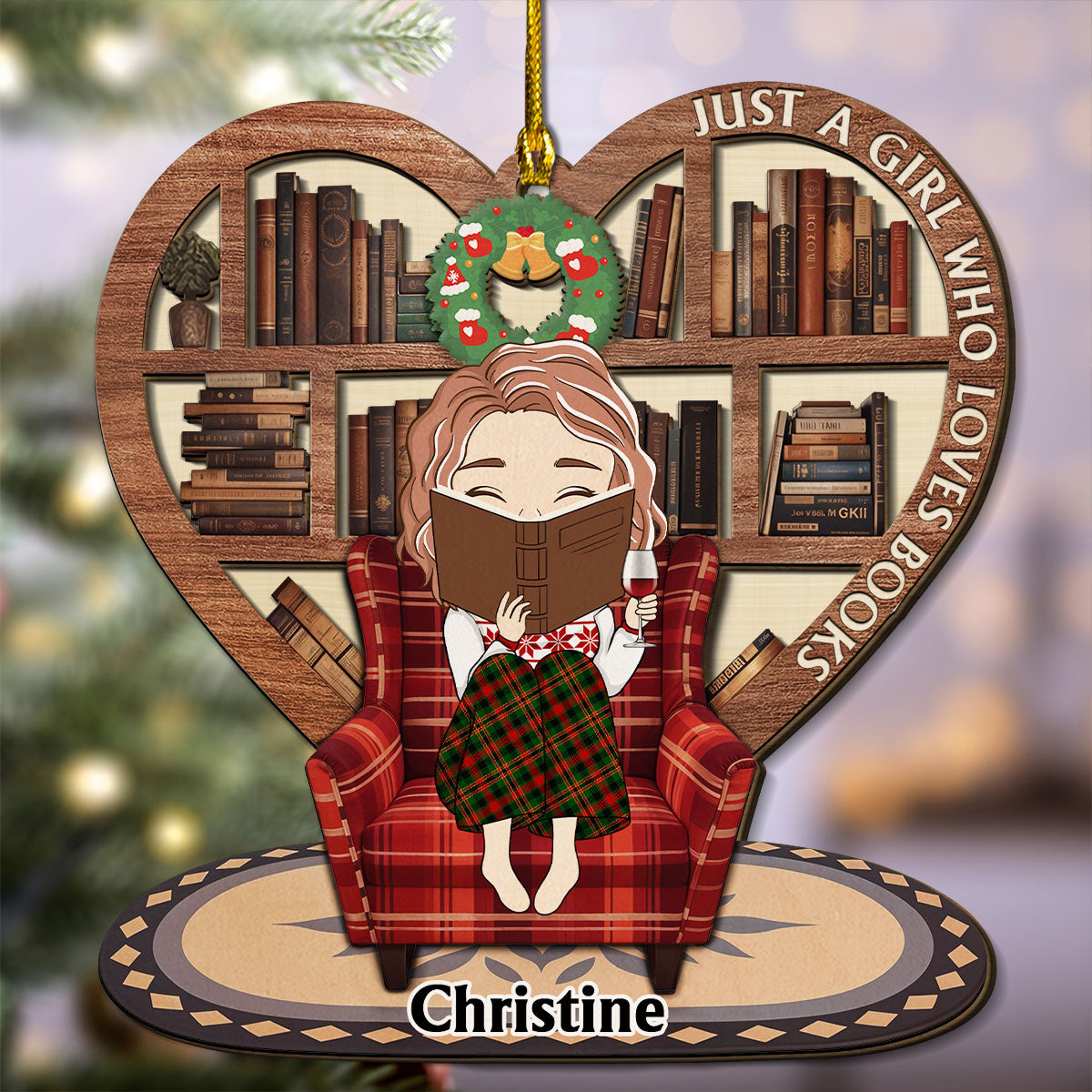 Custom Keepsake Christmas Ornament •  Snow Is Falling Books Are Calling - Personalized Freeshape 2-Layered Wood Ornament