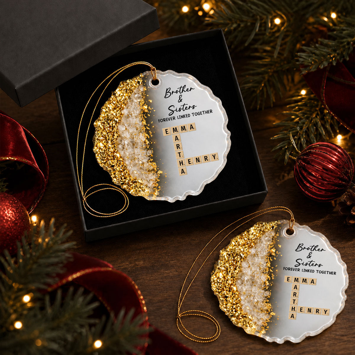 Custom Brothers & Sisters Christmas Ornament •  Family Roots Keep Us Together - Personalized Resin Ornament