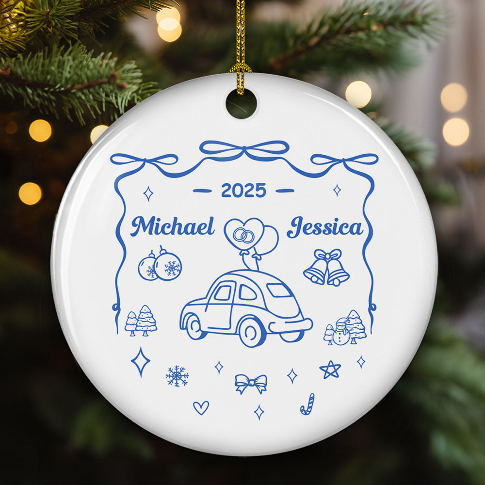 Custom Keepsake Christmas Ornament •  First Christmas Married - Personalized Ceramic Ornament