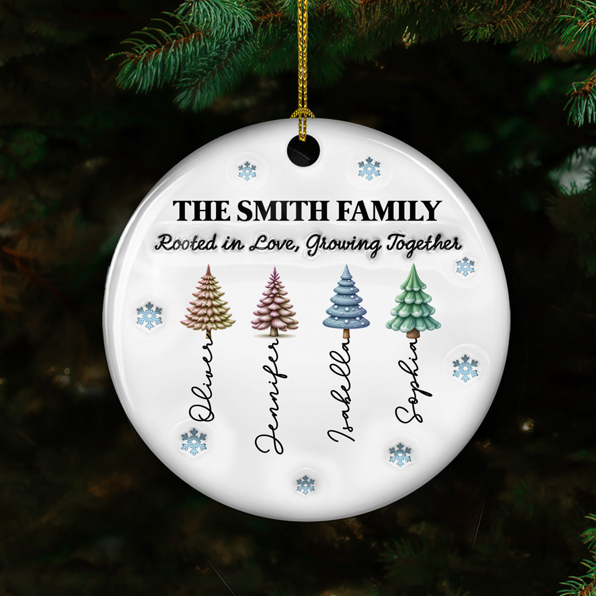 Custom Family Ornament, Christmas Gift for Family Members •  Rooted in Love, Growing Together - Personalized 3D Inflated Effect Ceramic Ornament