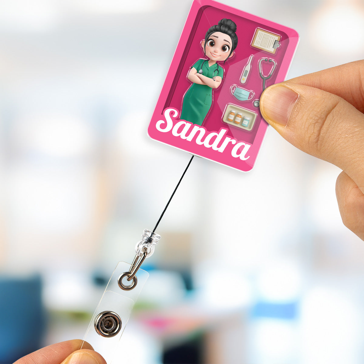 Custom Nurse ID Holder, Christmas Birthday Gifts for Healthcare Workers • Little Nurse Hero - Personalized Acrylic Badge Reel