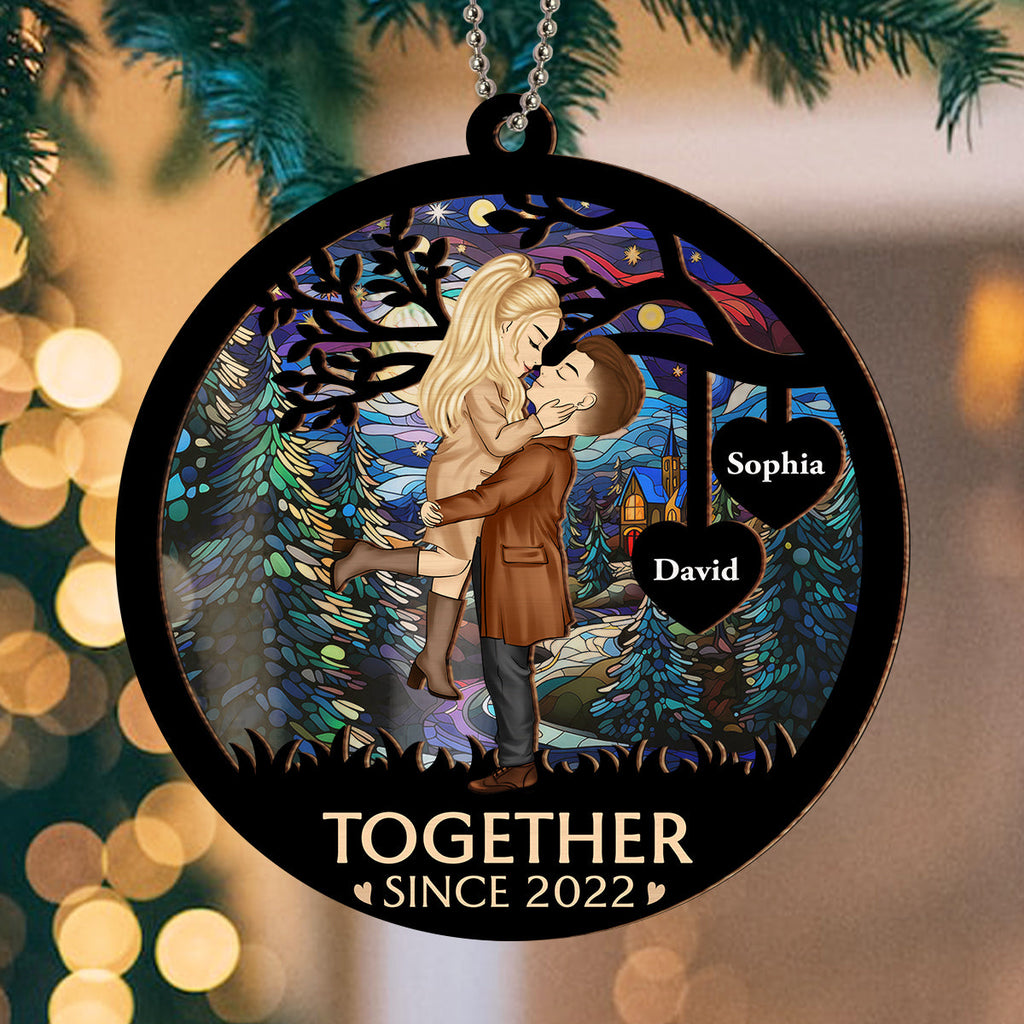 Custom Couple Christmas Ornament, Anniversary Gift •  Christmas Together - Personalized Suncatcher Ornament