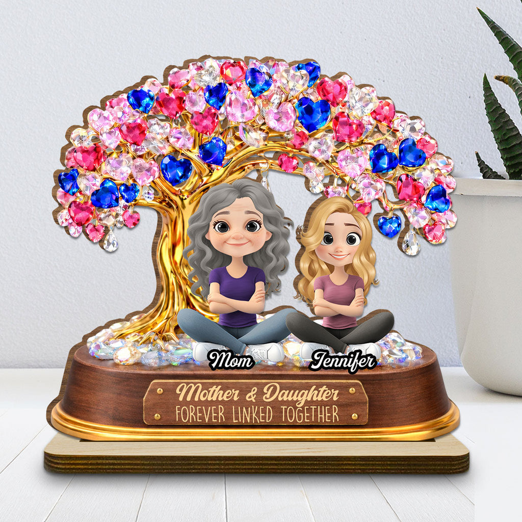 Custom Mother's Day Decor, Gift for Mom & Grandma • Mom And Daughters Love Tree - Personalized 2-Layer Wood Plaque With Flat Base