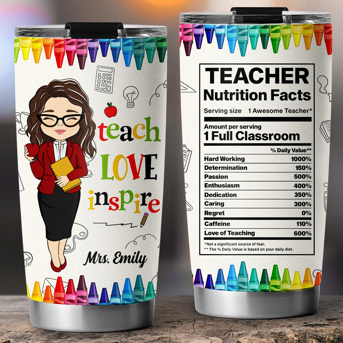 Teacher Nutrition Facts - Personalized Tumbler