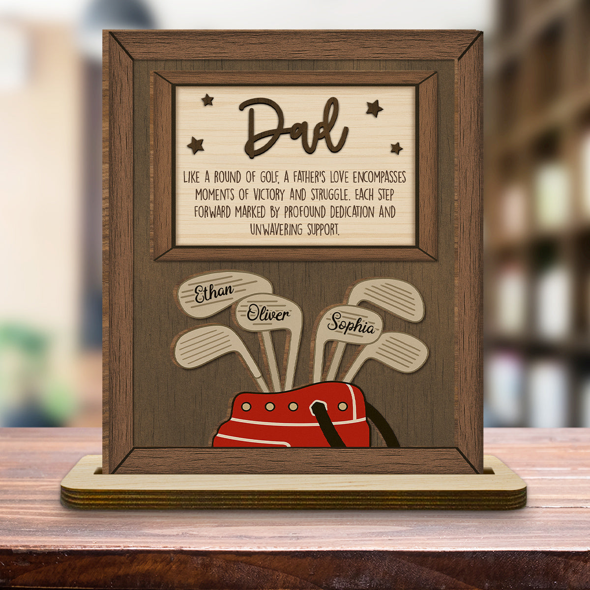 Custom Decor, Christmas Birthday Anniversary Gift Keepsake • Dad Swings With Steady Love - Personalized 2-Layer Wood Plaque With Flat Base