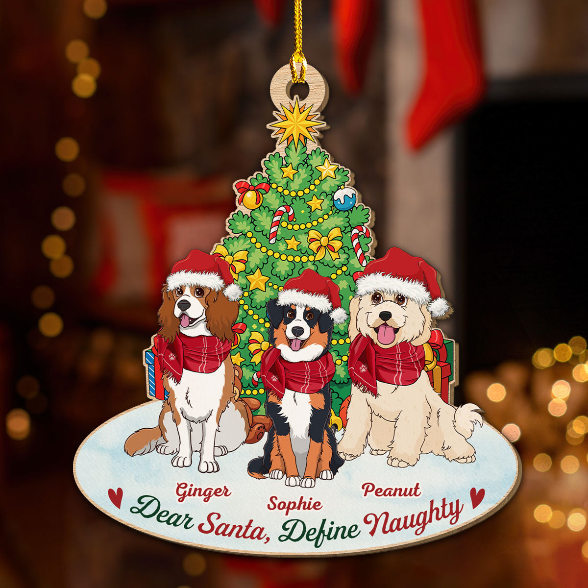 Custom Keepsake Christmas Ornament •  Define Naughty Dog - Personalized Wood Ornament